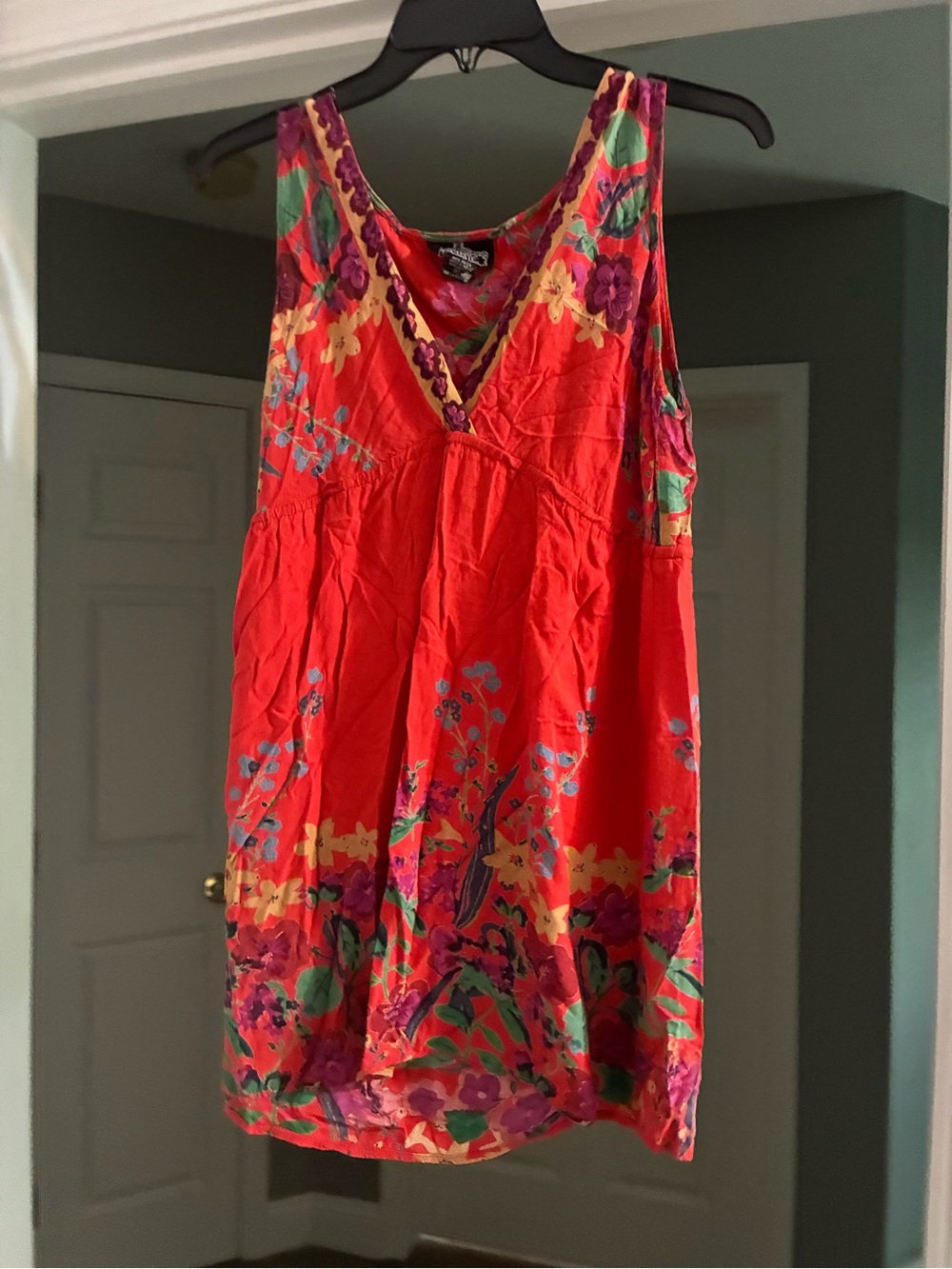 Angie Bright Red Floral V-Neck Camisole, M